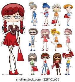 Cartoon fashionable girls 