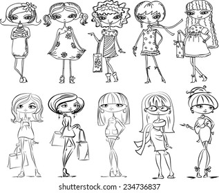 Cartoon fashionable girls 