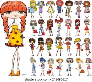 Cartoon fashionable girls 