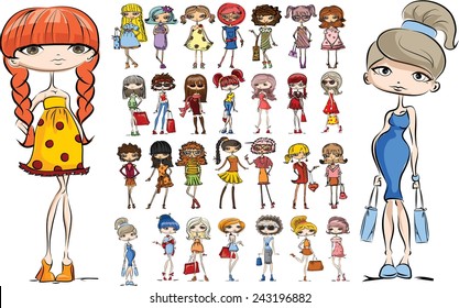 Cartoon fashionable girls 