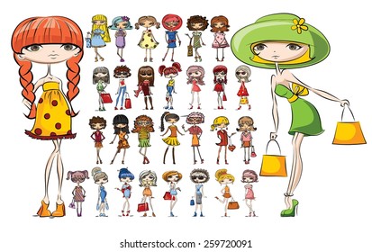 Cartoon fashionable girls 