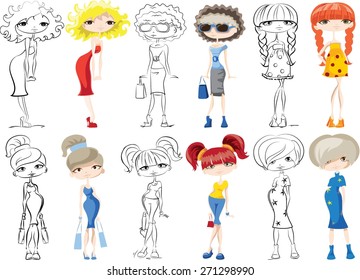 Cartoon fashionable girls 