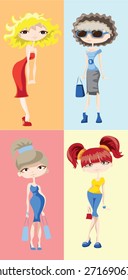 Cartoon fashionable girls 