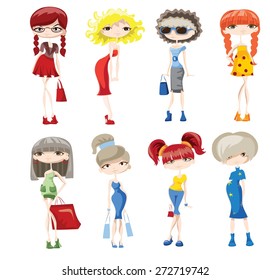 Cartoon fashionable girls 