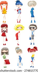 Cartoon fashionable girls 