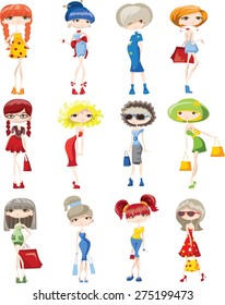 Cartoon fashionable girls 