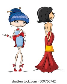 Cartoon fashionable girls 