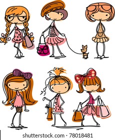 Cartoon fashionable girls