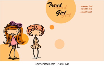 Cartoon fashionable girls