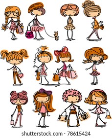 Cartoon fashionable girls