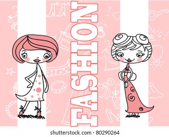 Cartoon fashionable girls