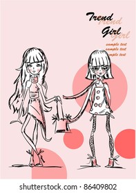 Cartoon fashionable girls