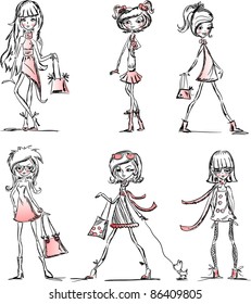 Cartoon fashionable girls