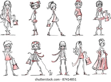 Cartoon fashionable girls