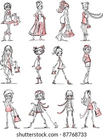 Cartoon fashionable girls