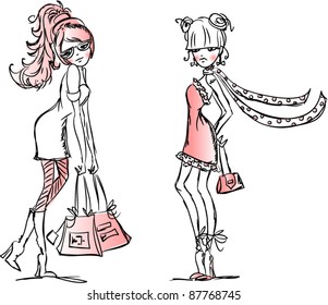 Cartoon fashionable girls