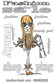 Cartoon fashionable girls