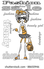 Cartoon fashionable girls