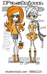 Cartoon fashionable girls
