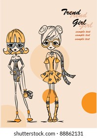 Cartoon fashionable girls