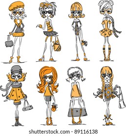 Cartoon fashionable girls