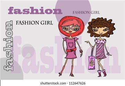 Cartoon fashionable girls, background