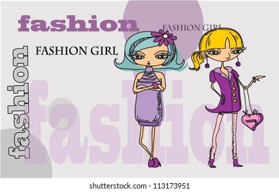 Cartoon fashionable girls, background