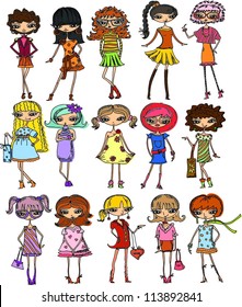 Cartoon fashionable girls, vector