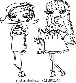 Cartoon fashionable girls, vector