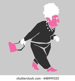 Cartoon fashionable grandmother with a pink bag graphic flat illustration