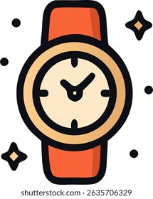 Cartoon Fashionable Wristwatch with Glowing Star Element Illustration