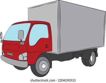 Cartoon schnelle Lieferung rotes Van Symbol einzeln auf weiß. Lieferungssymbol für Lkw-Vektorgrafik-Design. LKW- und Lieferwagenansicht, Kühlschrank auf weißem Hintergrund.