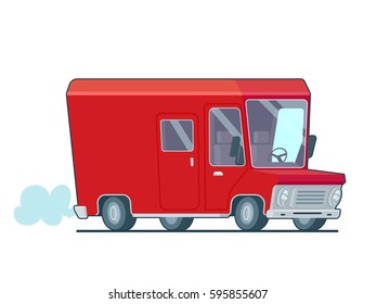 Cartoon fast delivery red van icon isolated on white background. Vector illustration. Flat design.