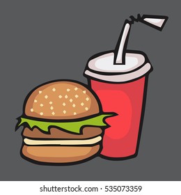 cartoon fast food drink and hamburger