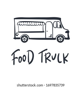 Cartoon fast-food car food truck on a white background doodle sketch