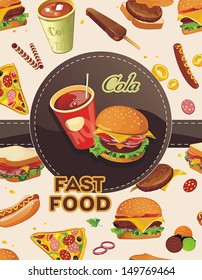 Cartoon fast-food vintage background