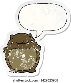 cartoon fat bear with speech bubble distressed distressed old sticker