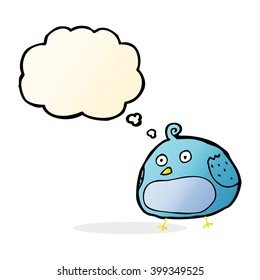 cartoon fat bird with thought bubble