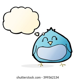 cartoon fat bird with thought bubble