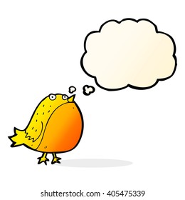 cartoon fat bird with thought bubble