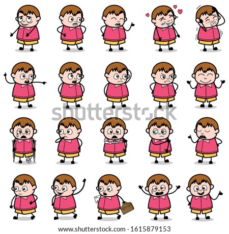 Cartoon Fat Boy Poses Set - Various Concepts Vector illustrations