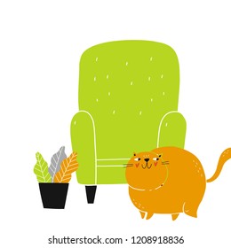 Cartoon fat cat character illustration. You can use the print design for t-shirts, posters and cards