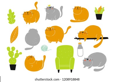 Cartoon fat cat character illustration. You can use the print design for t-shirts, posters and cards