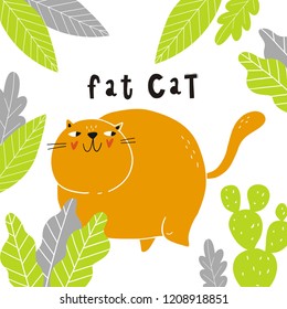 Cartoon fat cat character illustration. You can use the print design for t-shirts, posters and cards