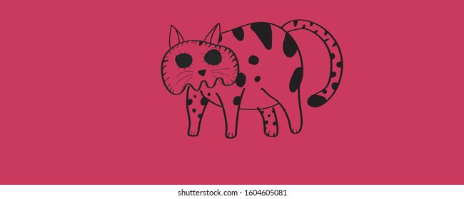 cartoon Fat cat skull pink background vector