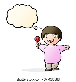 cartoon fat child with thought bubble