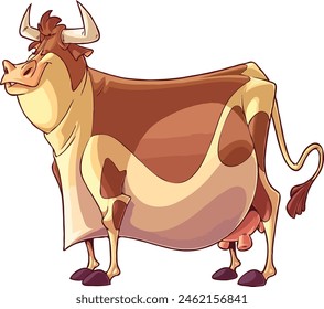 Cartoon of a Fat Cow with Smiling Face and Closed Eyes