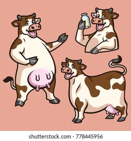 cartoon of fat cute cow in set