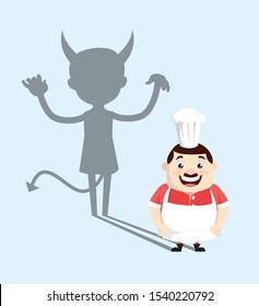 Cartoon Fat Funny Cook - Devil person Standing with Fake Smile