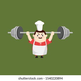 Cartoon Fat Funny Cook - Doing Weight Lifting